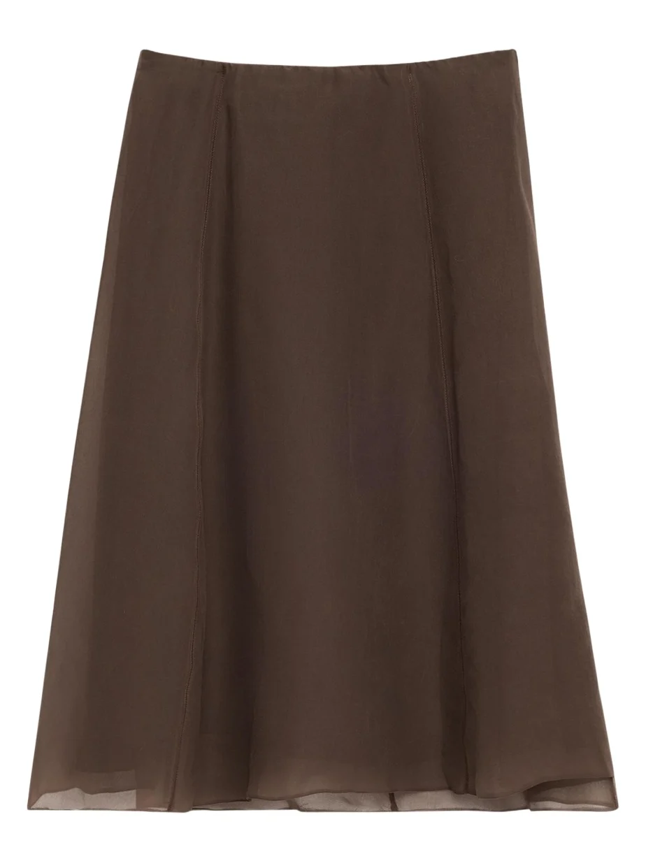 Brunello Cucinelli Crispy Silk Chiffon Midi Skirt