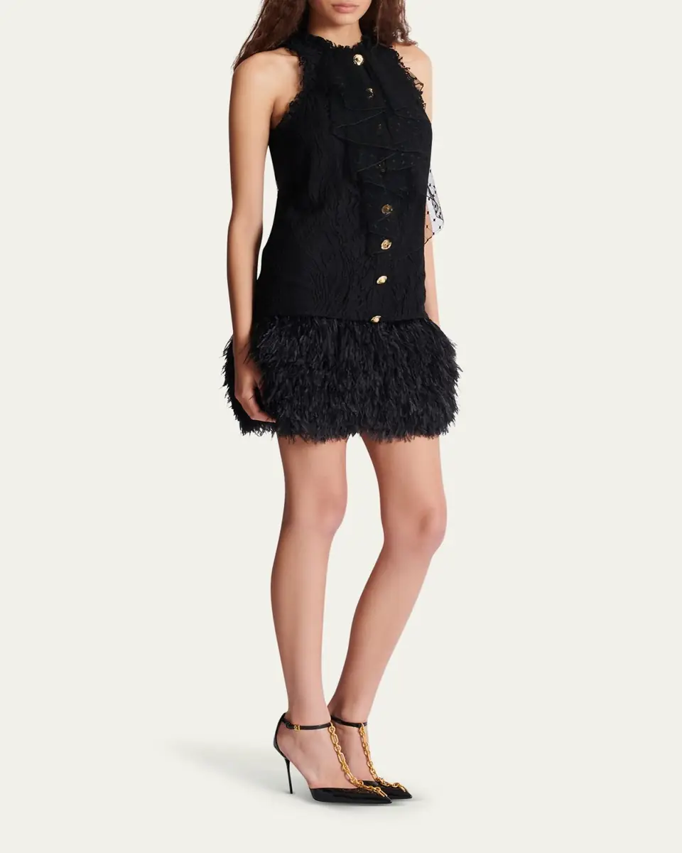 Balmain Lace Feather Trim Mini Dress | Thumbnail 2 Balmain Lace Feather Trim Mini Dress | Thumbnail 2