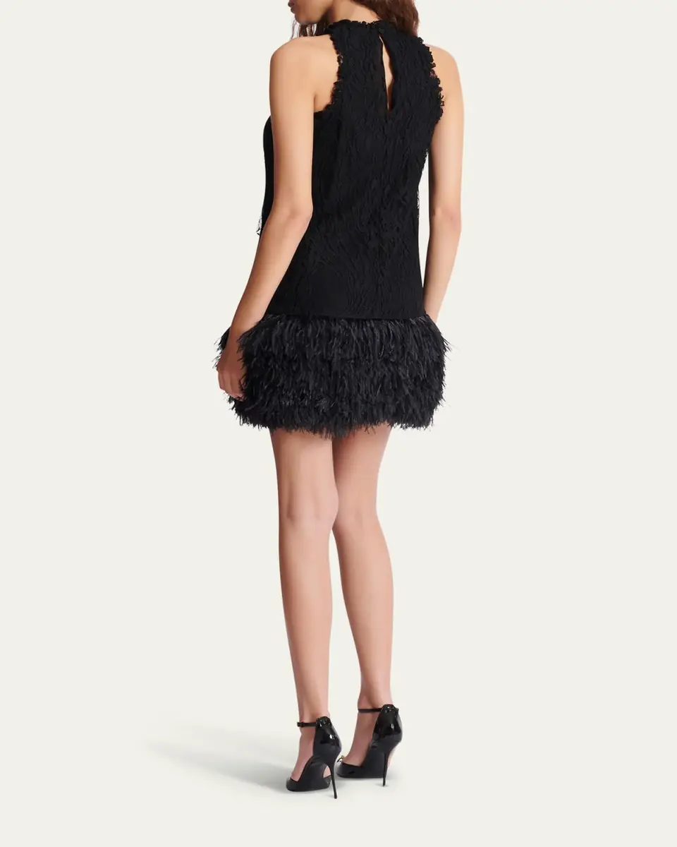 Balmain Lace Feather Trim Mini Dress | Thumbnail 3 Balmain Lace Feather Trim Mini Dress | Thumbnail 3