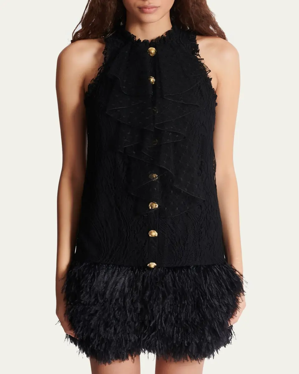 Balmain Lace Feather Trim Mini Dress | Thumbnail 5 Balmain Lace Feather Trim Mini Dress | Thumbnail 5