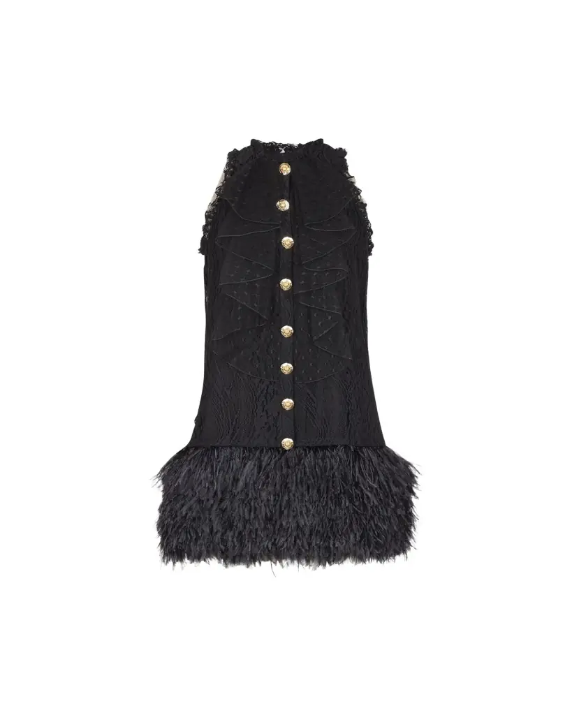 Lace Feather Trim Mini Dress Lace Feather Trim Mini Dress