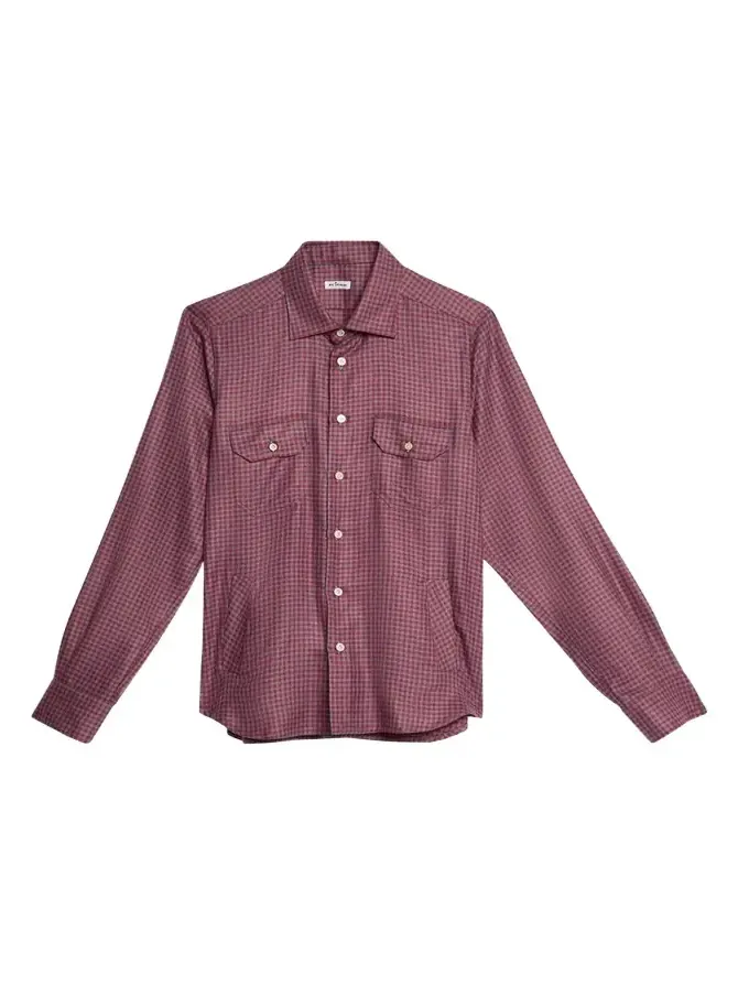 Men's Cashmere and Silk Small Check Overshirt