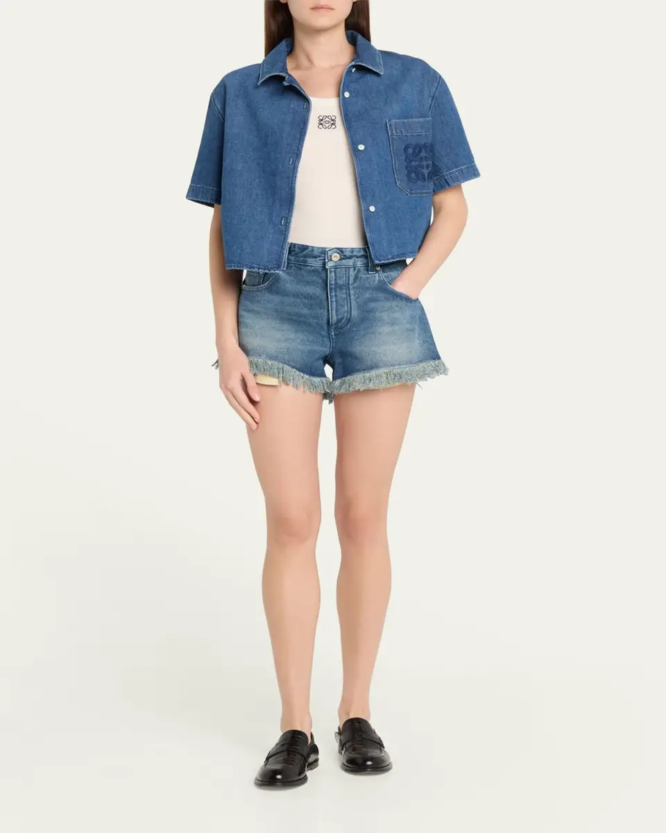 Loewe Anagram Detail Frayed Denim Shorts | Thumbnail 2