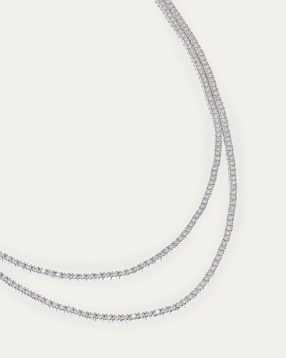 Lana 14K White Gold Skinny Double Strand Diamond Tennis Necklace, 15"L | Thumbnail 2 Lana 14K White Gold Skinny Double Strand Diamond Tennis Necklace, 15"L | Thumbnail 2
