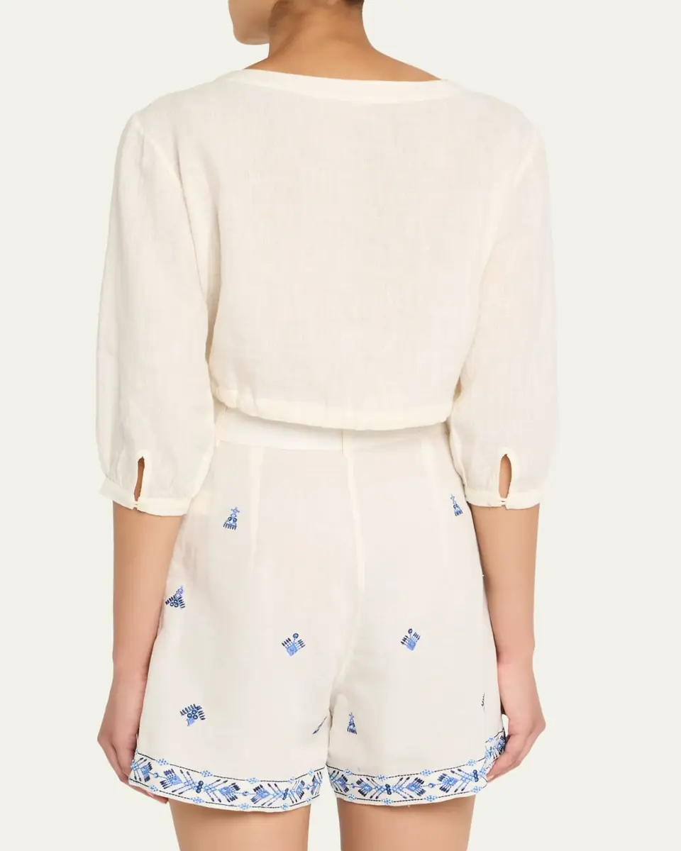 Emporio Sirenuse New Jinny Linen Crop Blouse | Thumbnail 3 Emporio Sirenuse New Jinny Linen Crop Blouse | Thumbnail 3