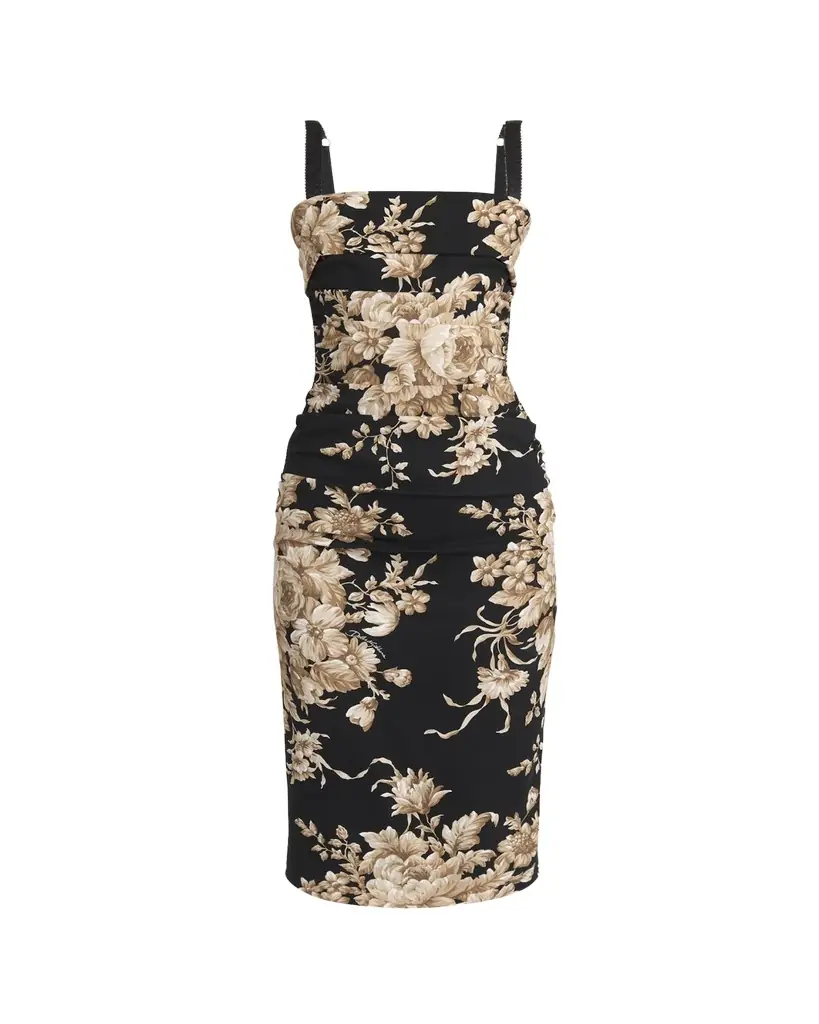 Dolce & Gabbana Floral Charmeuse Ruched Sleeveless Dress | Image 1 Dolce & Gabbana Floral Charmeuse Ruched Sleeveless Dress | Image 1