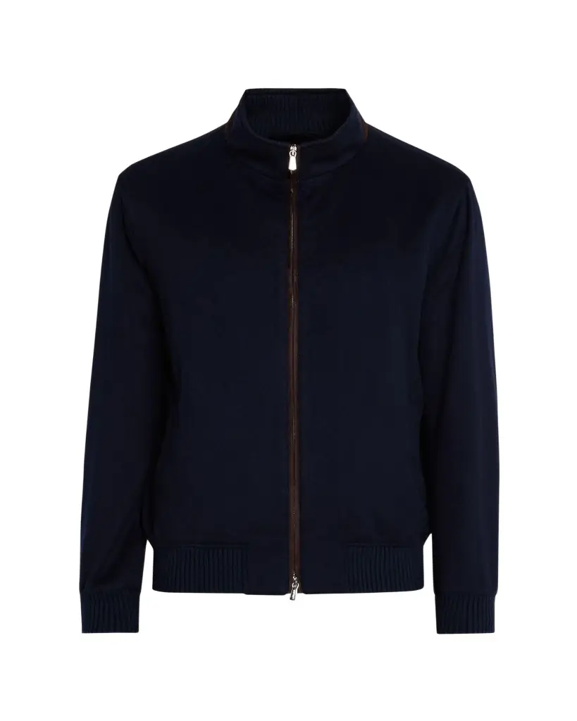 Mandelli Men's Beaver Cashmere Suede-Trim Full-Zip Blouson | Image 1 Mandelli Men's Beaver Cashmere Suede-Trim Full-Zip Blouson | Image 1