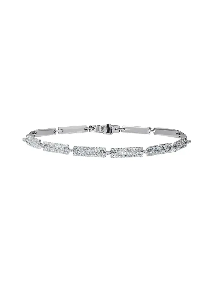 14K White Gold Diamond Tag Bracelet, 7"L