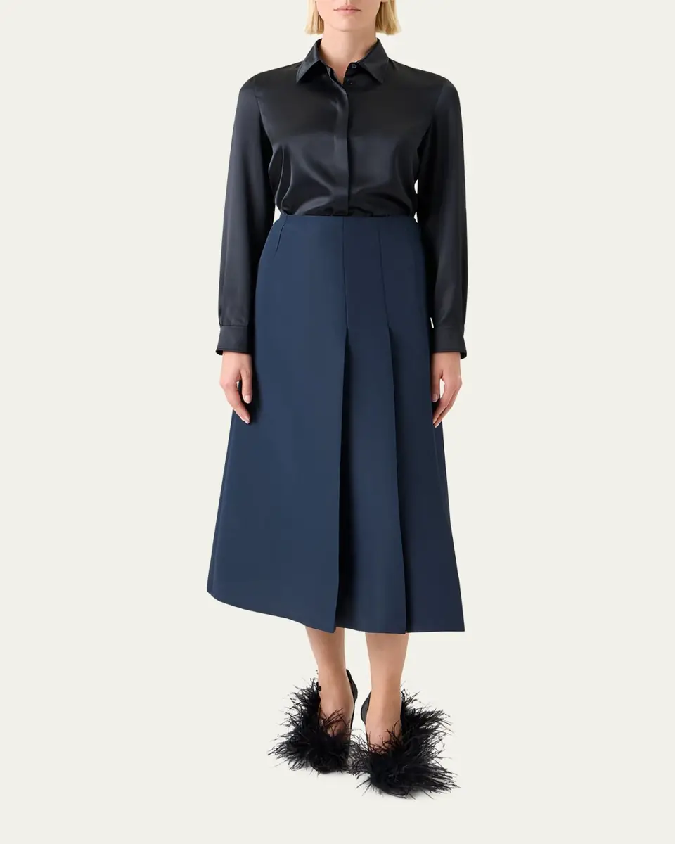 Akris Pleated Ottoman Silk Midi A-Line Skirt | Thumbnail 2 Akris Pleated Ottoman Silk Midi A-Line Skirt | Thumbnail 2