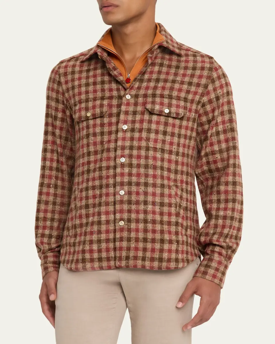 Kiton Men's Speckled Cashmere Overshirt | Thumbnail 4 Kiton Men's Speckled Cashmere Overshirt | Thumbnail 4