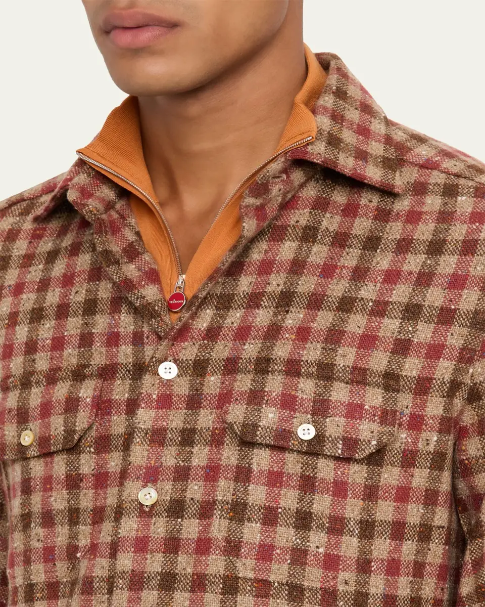 Kiton Men's Speckled Cashmere Overshirt | Thumbnail 5 Kiton Men's Speckled Cashmere Overshirt | Thumbnail 5