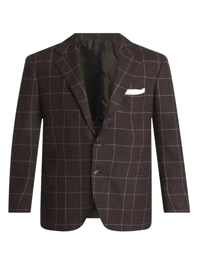 Men's Cashmere Windowpane Check Single-Breasted Sport Coat Men's Cashmere Windowpane Check Single-Breasted Sport Coat