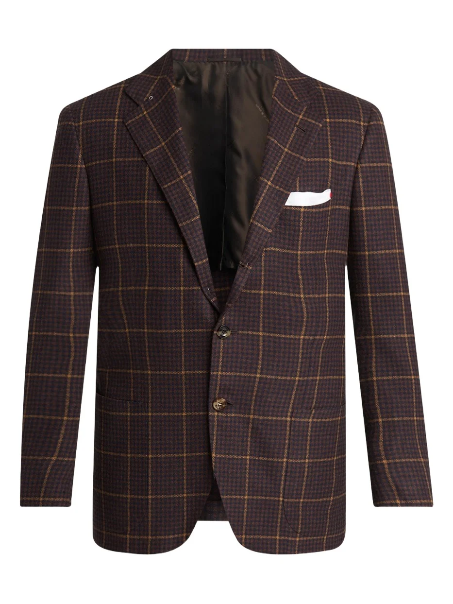 Men's Cashmere Windowpane Check Single-Breasted Sport Coat Men's Cashmere Windowpane Check Single-Breasted Sport Coat