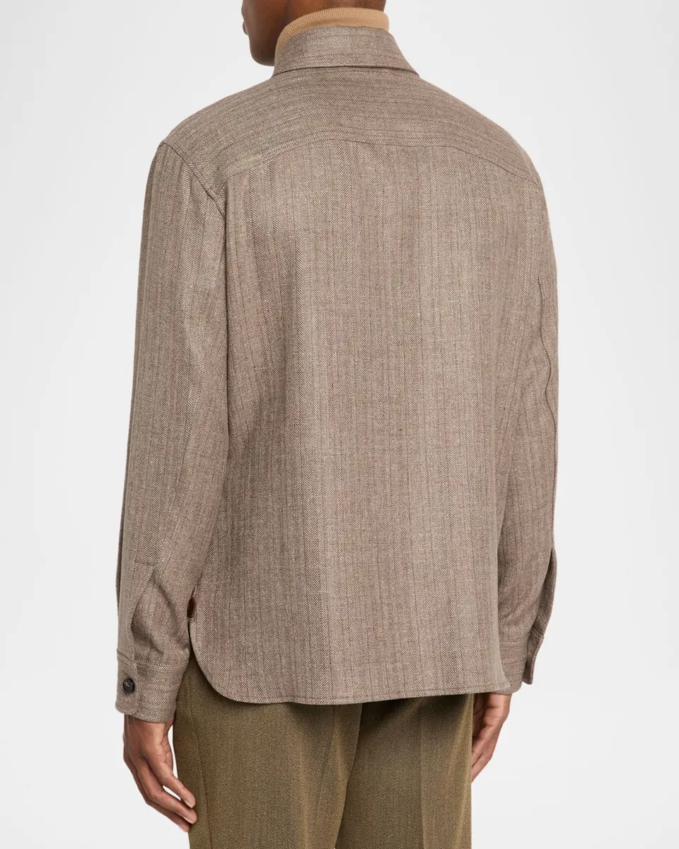 Loro Piana Men's Jim Wool and Linen Herringbone Overshirt | Thumbnail 2 Loro Piana Men's Jim Wool and Linen Herringbone Overshirt | Thumbnail 2