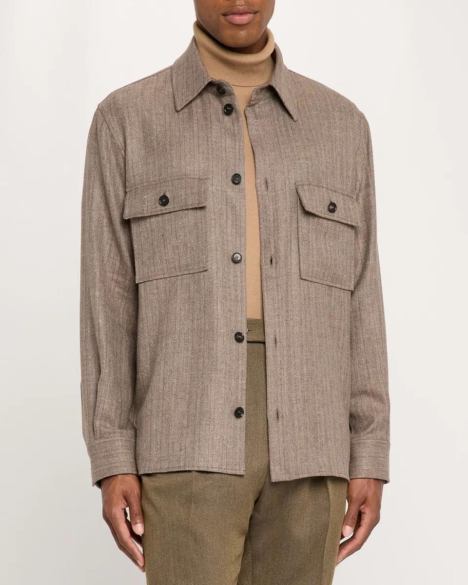 Loro Piana Men's Jim Wool and Linen Herringbone Overshirt | Thumbnail 3 Loro Piana Men's Jim Wool and Linen Herringbone Overshirt | Thumbnail 3