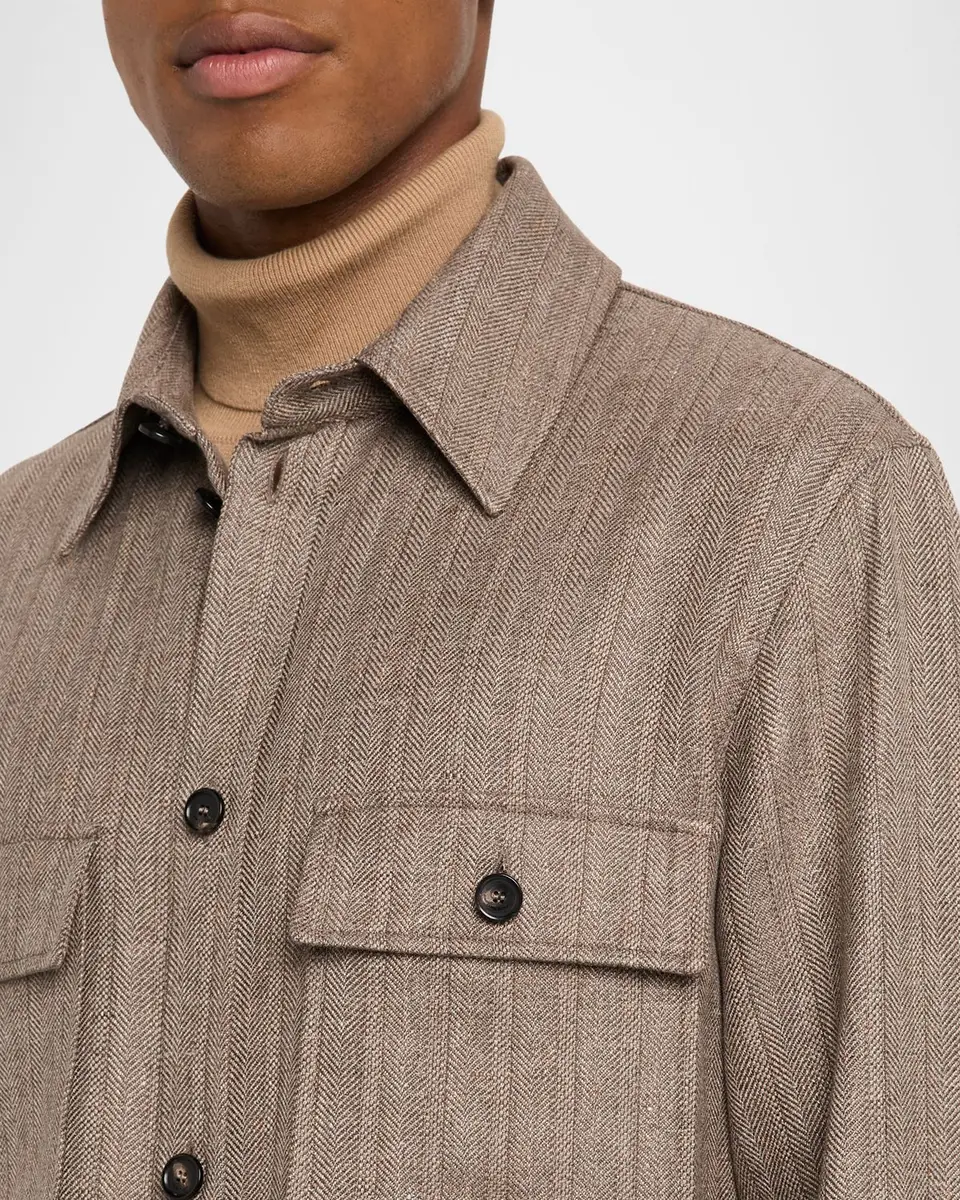 Loro Piana Men's Jim Wool and Linen Herringbone Overshirt | Thumbnail 4 Loro Piana Men's Jim Wool and Linen Herringbone Overshirt | Thumbnail 4