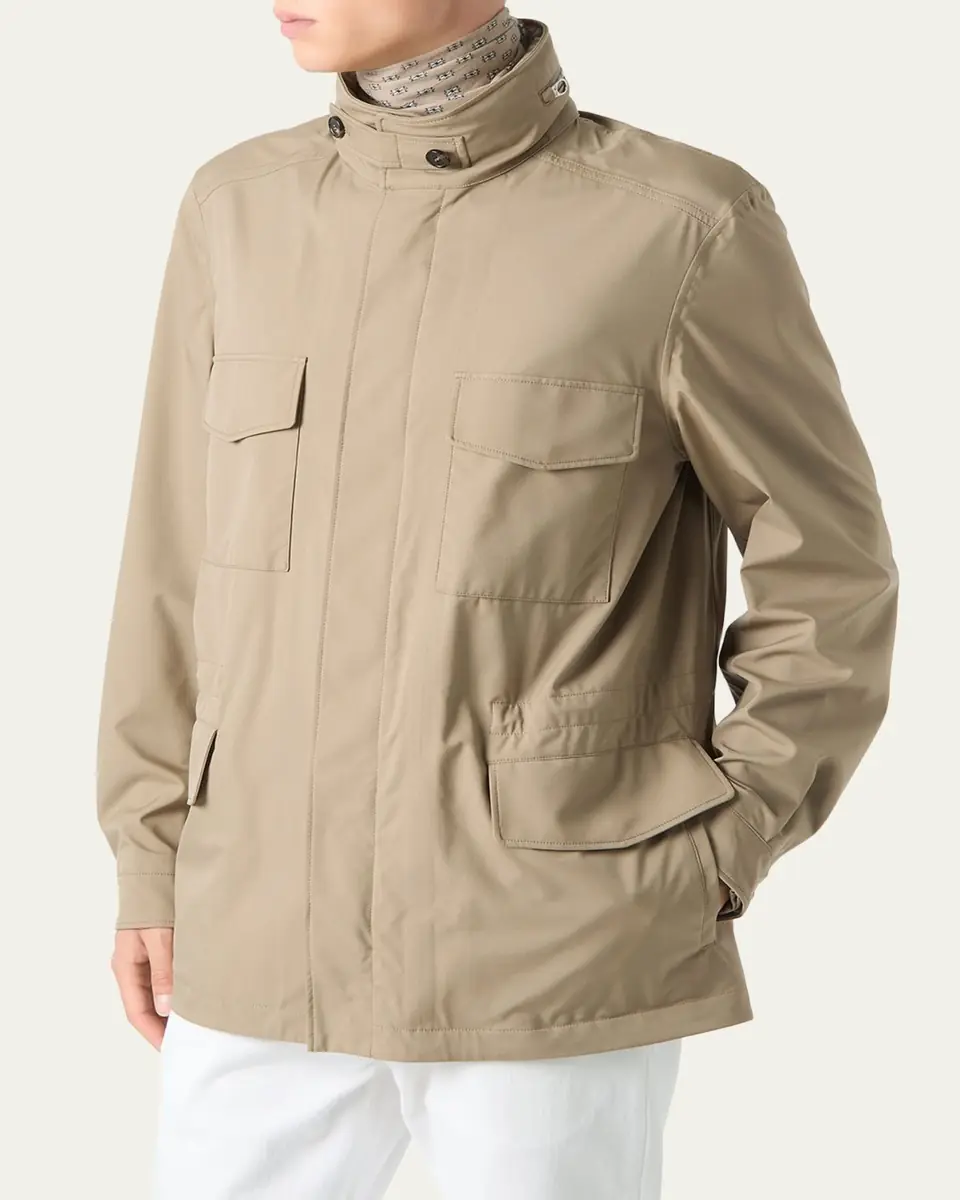 Loro Piana Men's Traveller Storm System Microfiber Field Jacket with Hood | Thumbnail 4