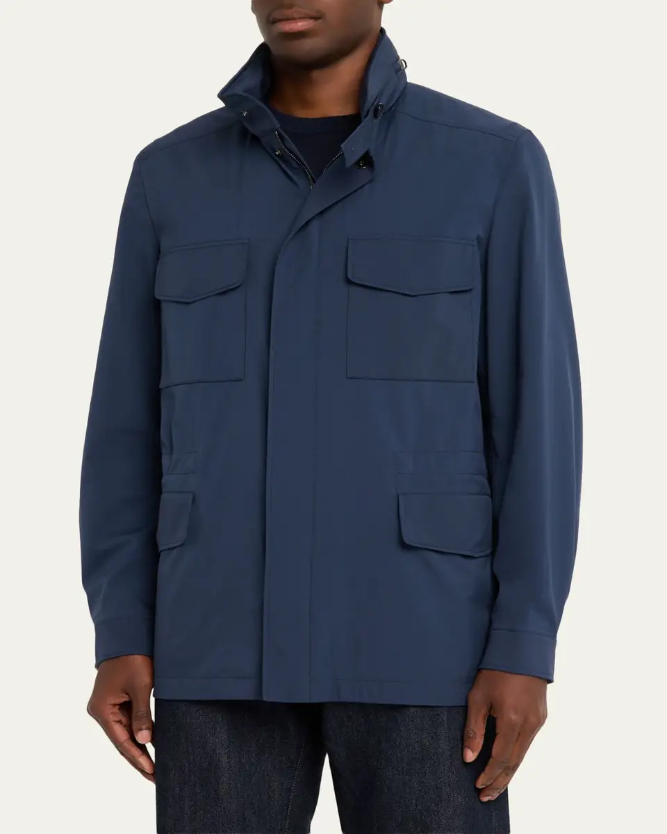 Loro Piana Men's Traveller Storm System Microfiber Field Jacket with Hood | Thumbnail 8