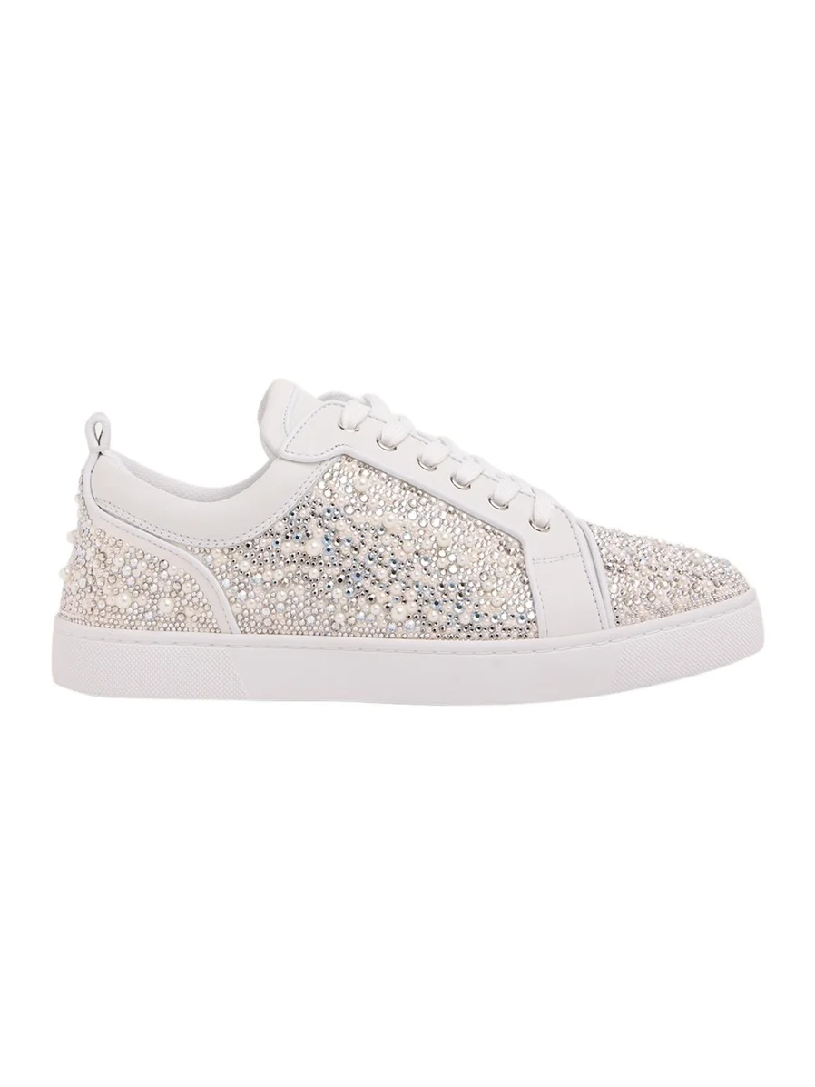 Christian Louboutin Men's Louperla Crystal and Pearly Leather Low-Top Sneakers
