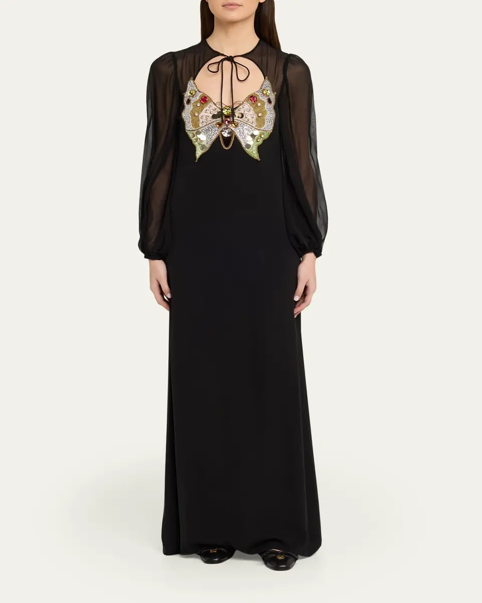 Valentino Garavani Embroidered Silk Georgette Long Dress | Thumbnail 2