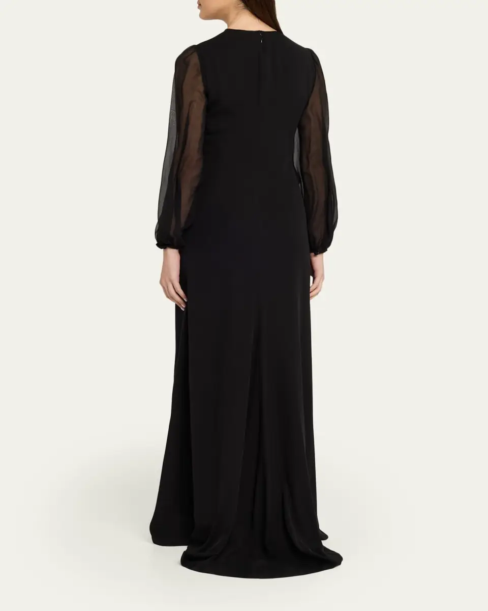 Valentino Garavani Embroidered Silk Georgette Long Dress | Thumbnail 3