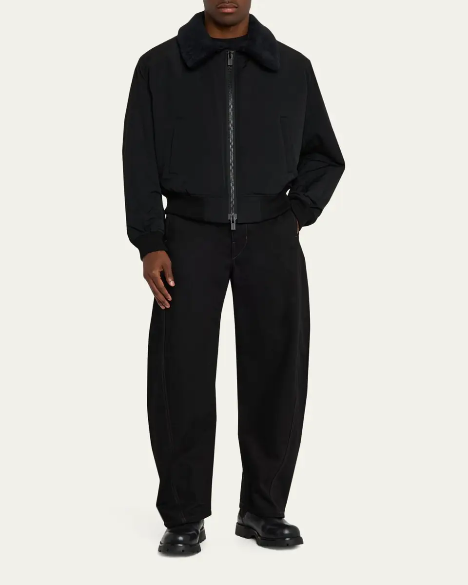 Yohji Yamamoto Men's Wool Gabardine Flight Jacket with Removable Faux Fur Collar | Thumbnail 2