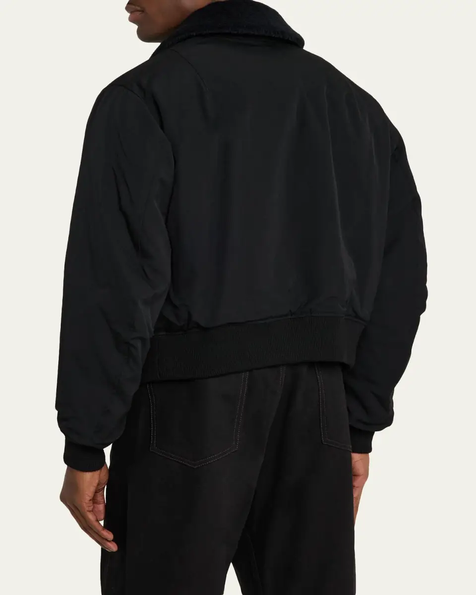 Yohji Yamamoto Men's Wool Gabardine Flight Jacket with Removable Faux Fur Collar | Thumbnail 3