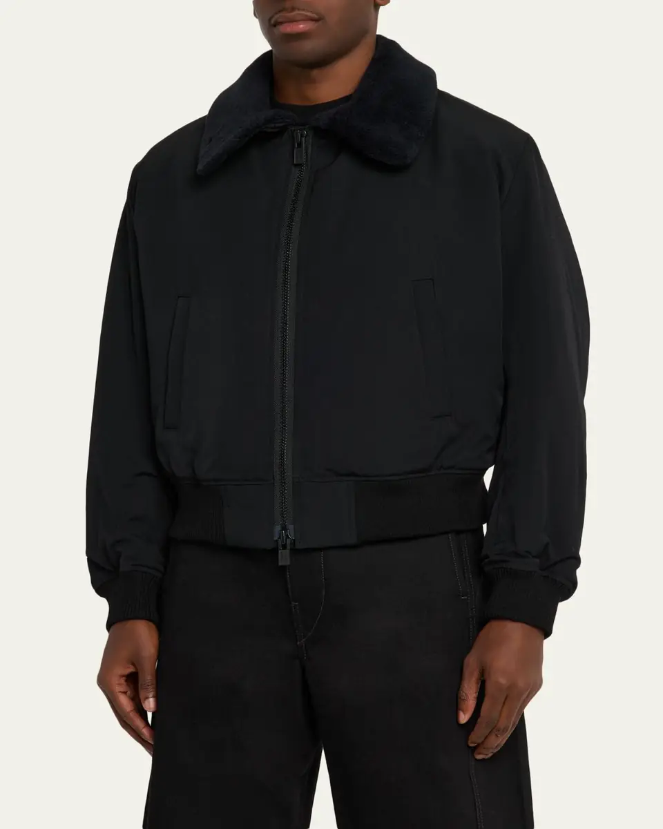 Yohji Yamamoto Men's Wool Gabardine Flight Jacket with Removable Faux Fur Collar | Thumbnail 4