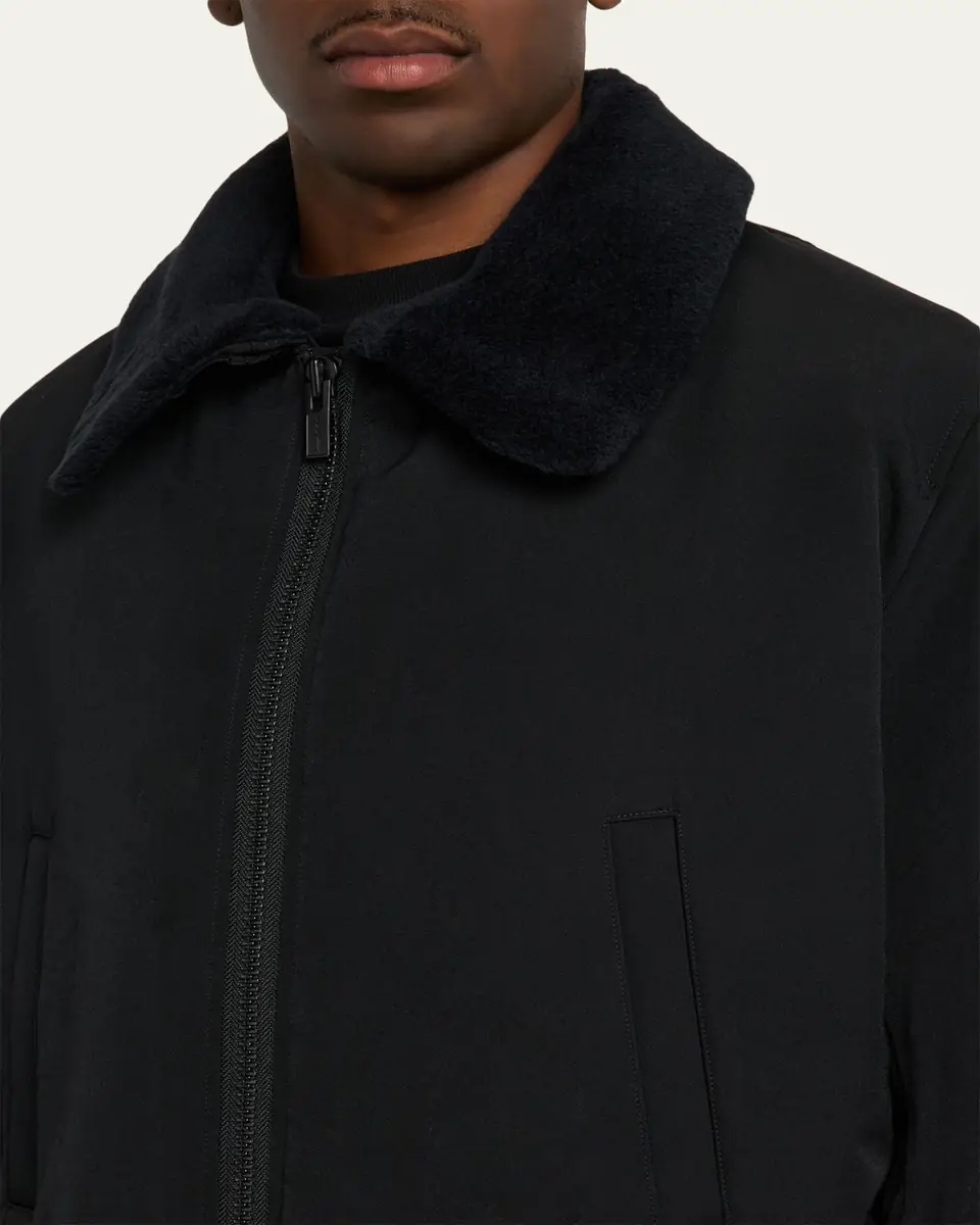 Yohji Yamamoto Men's Wool Gabardine Flight Jacket with Removable Faux Fur Collar | Thumbnail 5