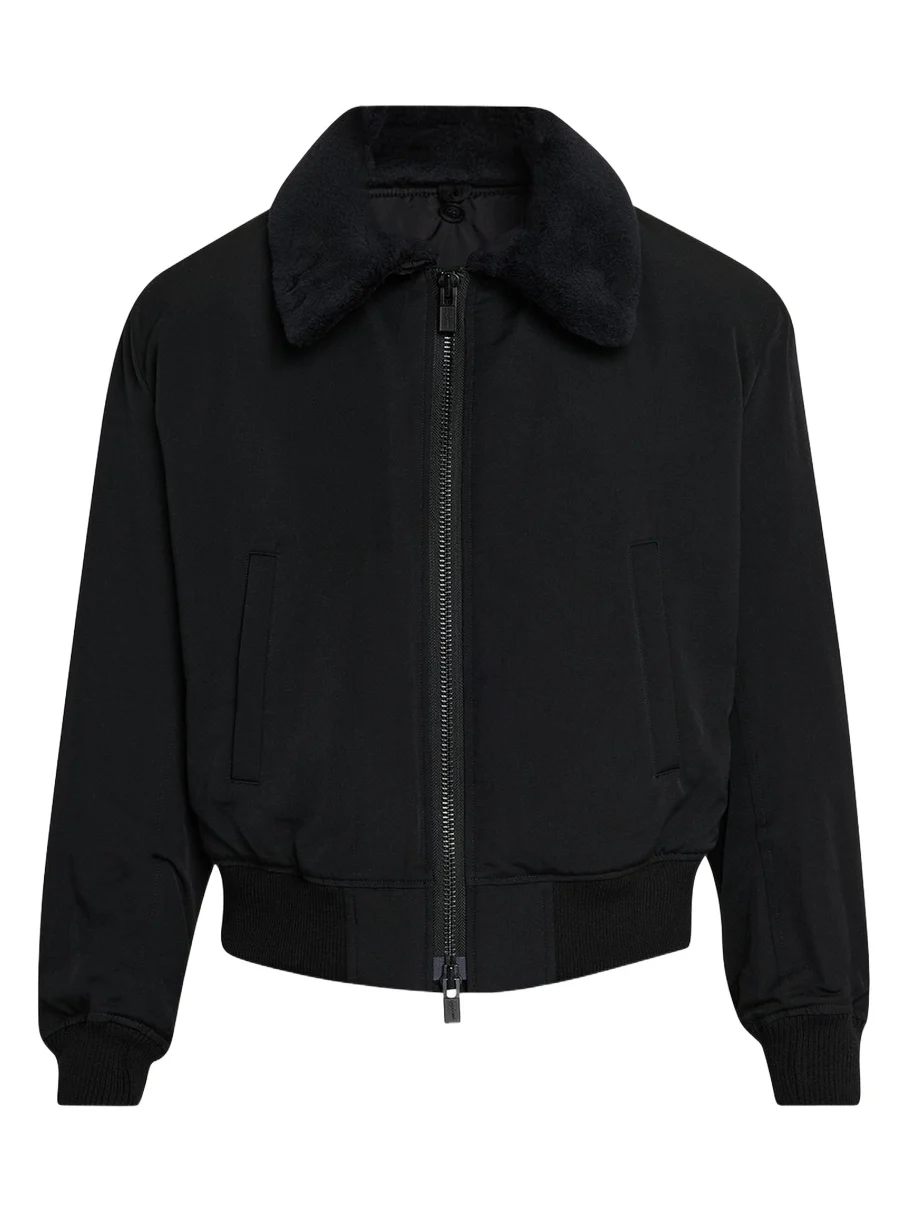 Yohji Yamamoto Men's Wool Gabardine Flight Jacket with Removable Faux Fur Collar