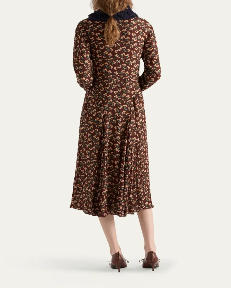 Prada Floral-Print Silk Georgette Long-Sleeve Midi Dress | Thumbnail 3 Prada Floral-Print Silk Georgette Long-Sleeve Midi Dress | Thumbnail 3