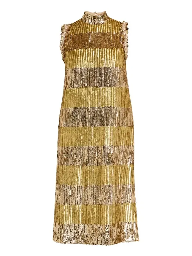 Sequin Embroidered Tulle Sleeveless Midi Dress