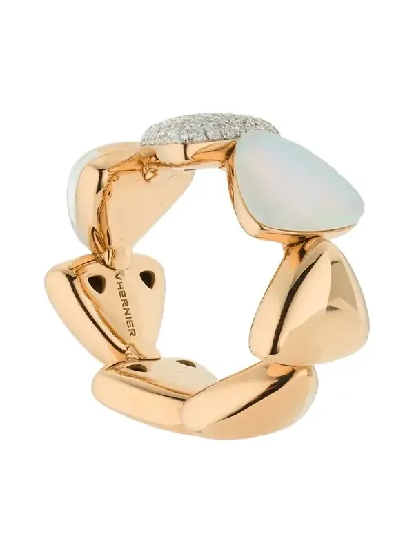 Vhernier Freccia Midi 18K White Gold Mother of Pearl and Rock Crystal Eternity Band with Diamonds