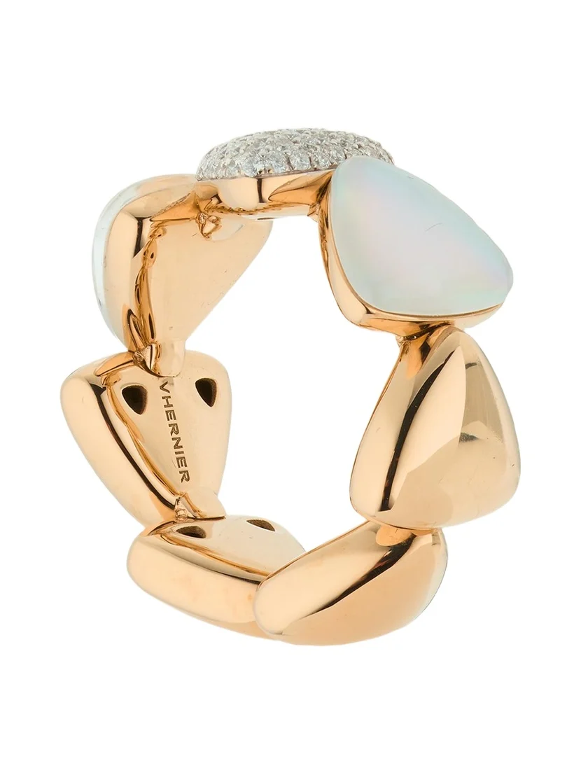 Freccia Midi 18K White Gold Mother of Pearl and Rock Crystal Eternity Band with Diamonds