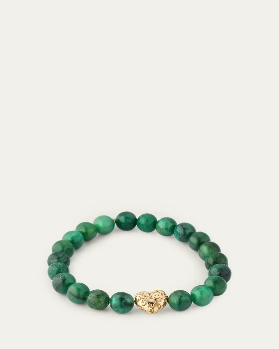 Sydney Evan 14K Puffy Icon Wallpaper Heart on Green Bead Bracelet | Thumbnail 4 Sydney Evan 14K Puffy Icon Wallpaper Heart on Green Bead Bracelet | Thumbnail 4