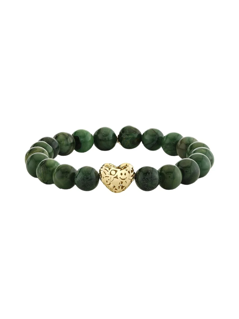 Sydney Evan 14K Puffy Icon Wallpaper Heart on Green Bead Bracelet