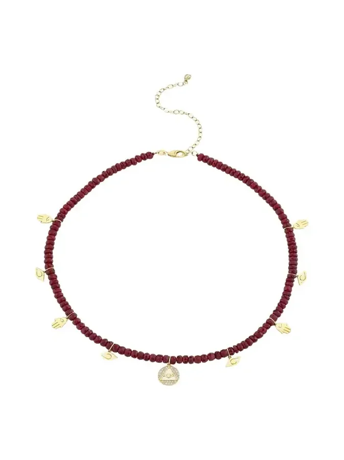 14K Diamond Icon Charms on Rondelle Necklace