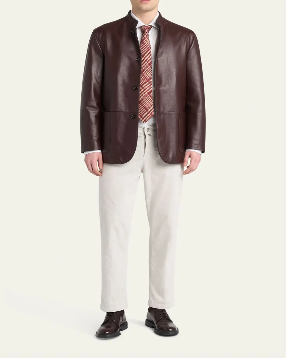 Kiton Men's Stand-Collar Leather Jacket | Thumbnail 2