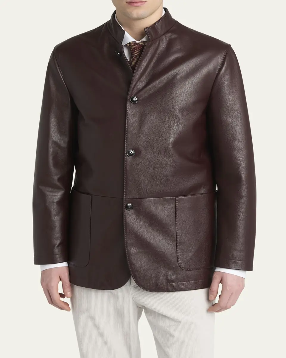 Kiton Men's Stand-Collar Leather Jacket | Thumbnail 4