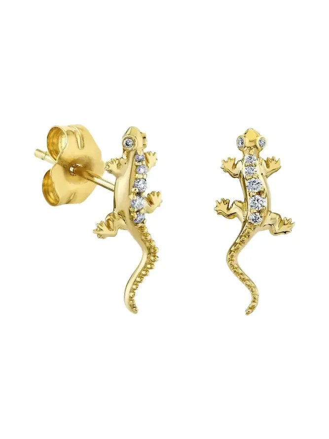 14K Yellow Gold Diamond Lizard Stud Earring, Single (Right)