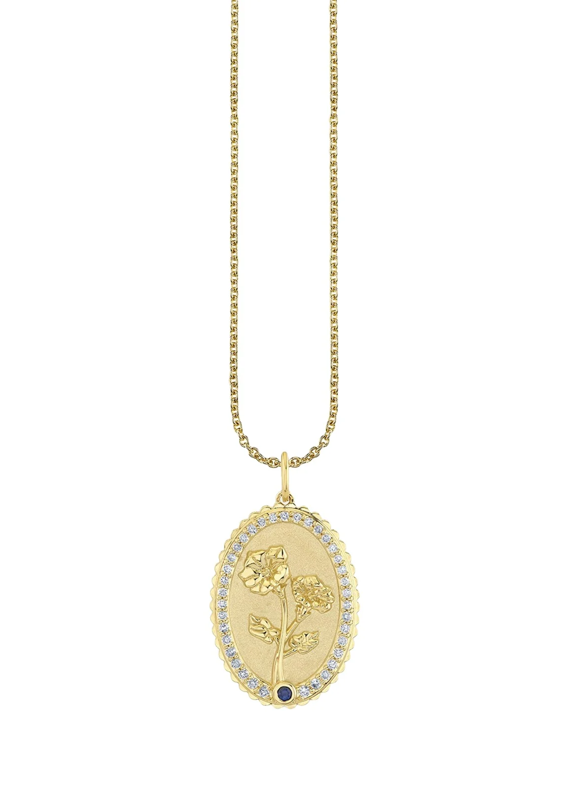 14K Gold Diamond Birth Flower Charm Necklace, September