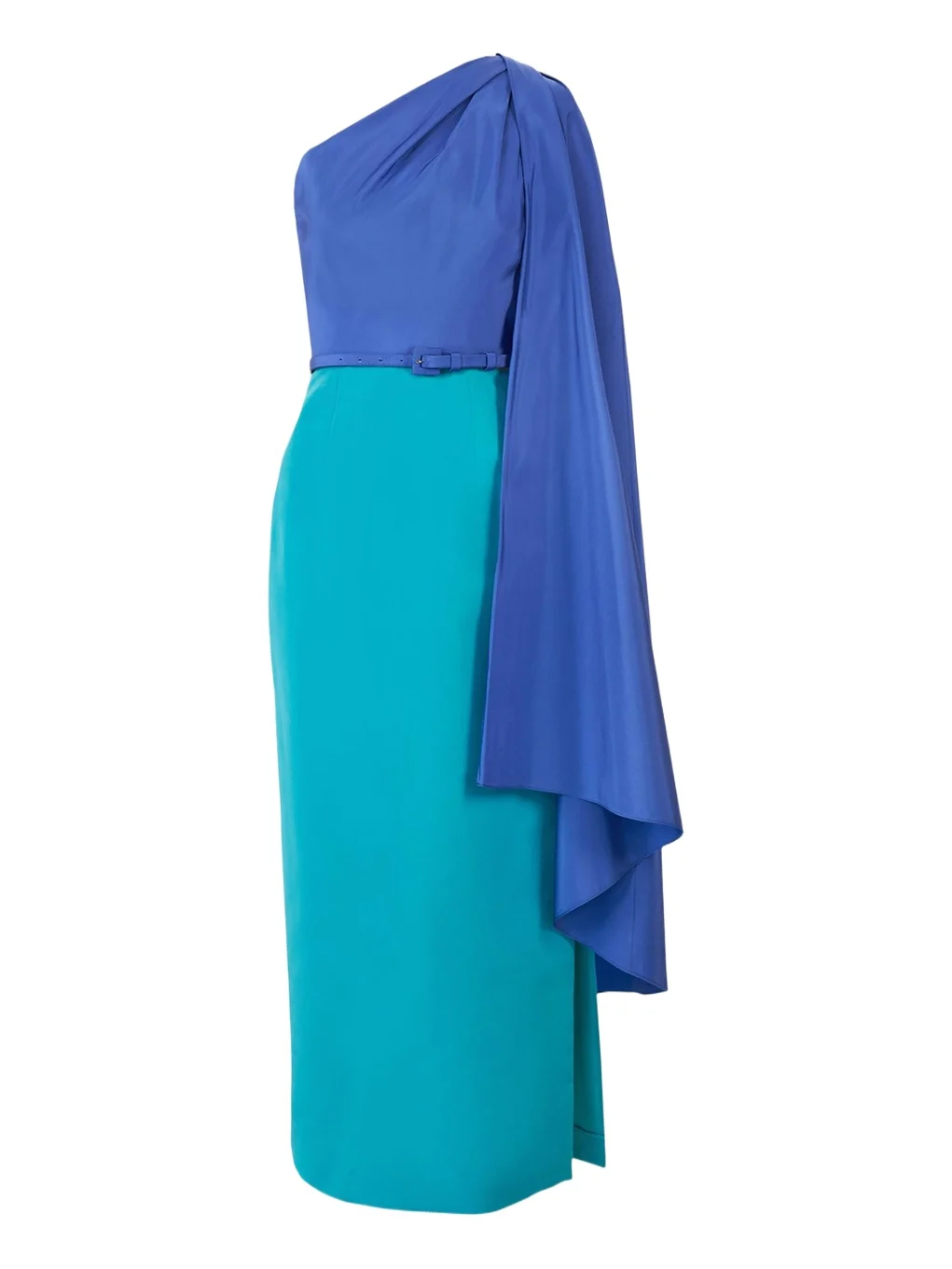 Carolina Herrera Colorblock Silk Belted One-Shoulder Maxi Dress With Detachable Drape