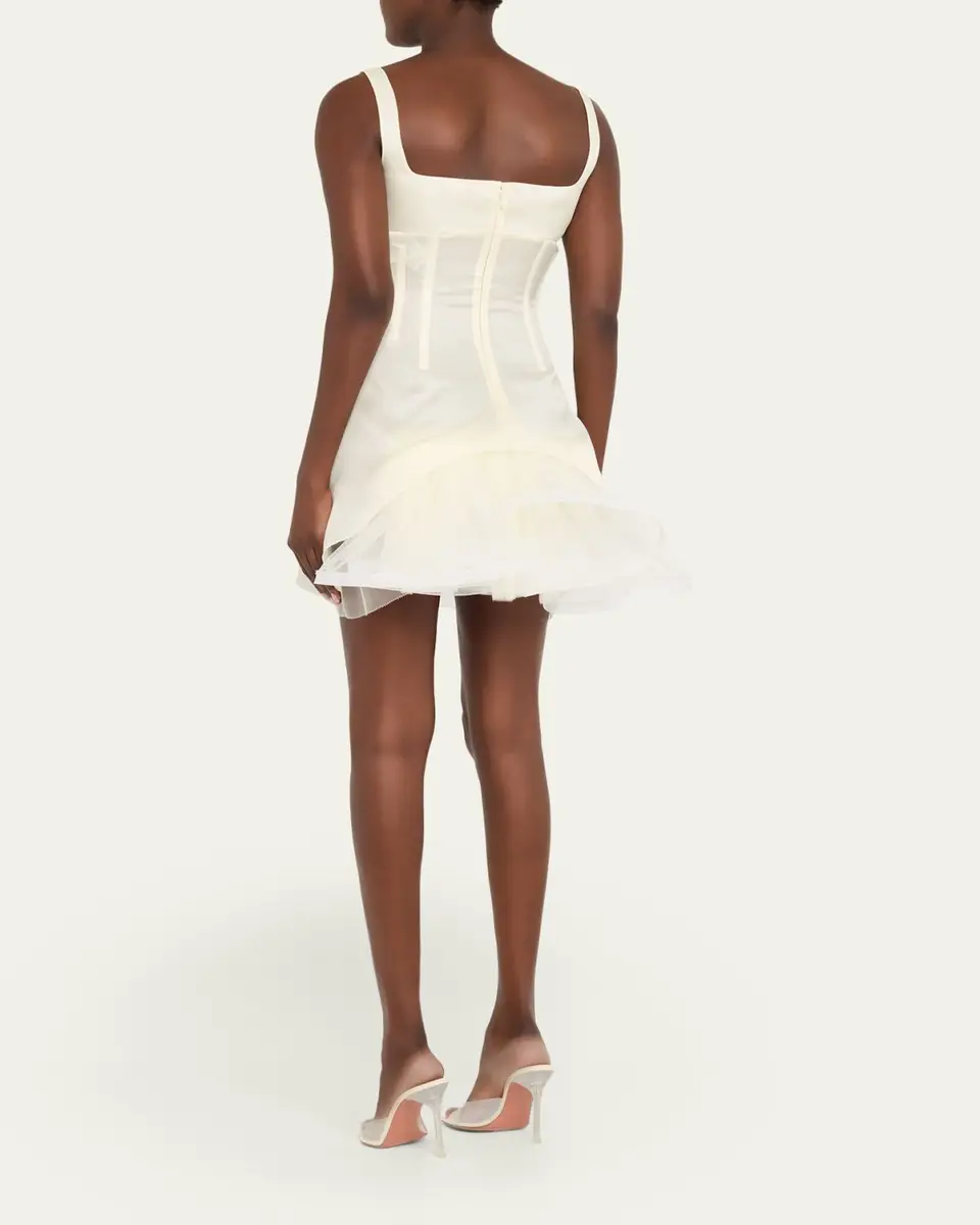 Alexander McQueen Square-Neck Ruffle Kickback Mini Corset Dress | Thumbnail 3 Alexander McQueen Square-Neck Ruffle Kickback Mini Corset Dress | Thumbnail 3