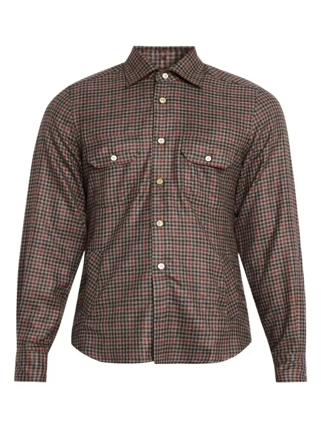 Kiton Men's Cotton Check Double-Pocket Button-Down Shirt