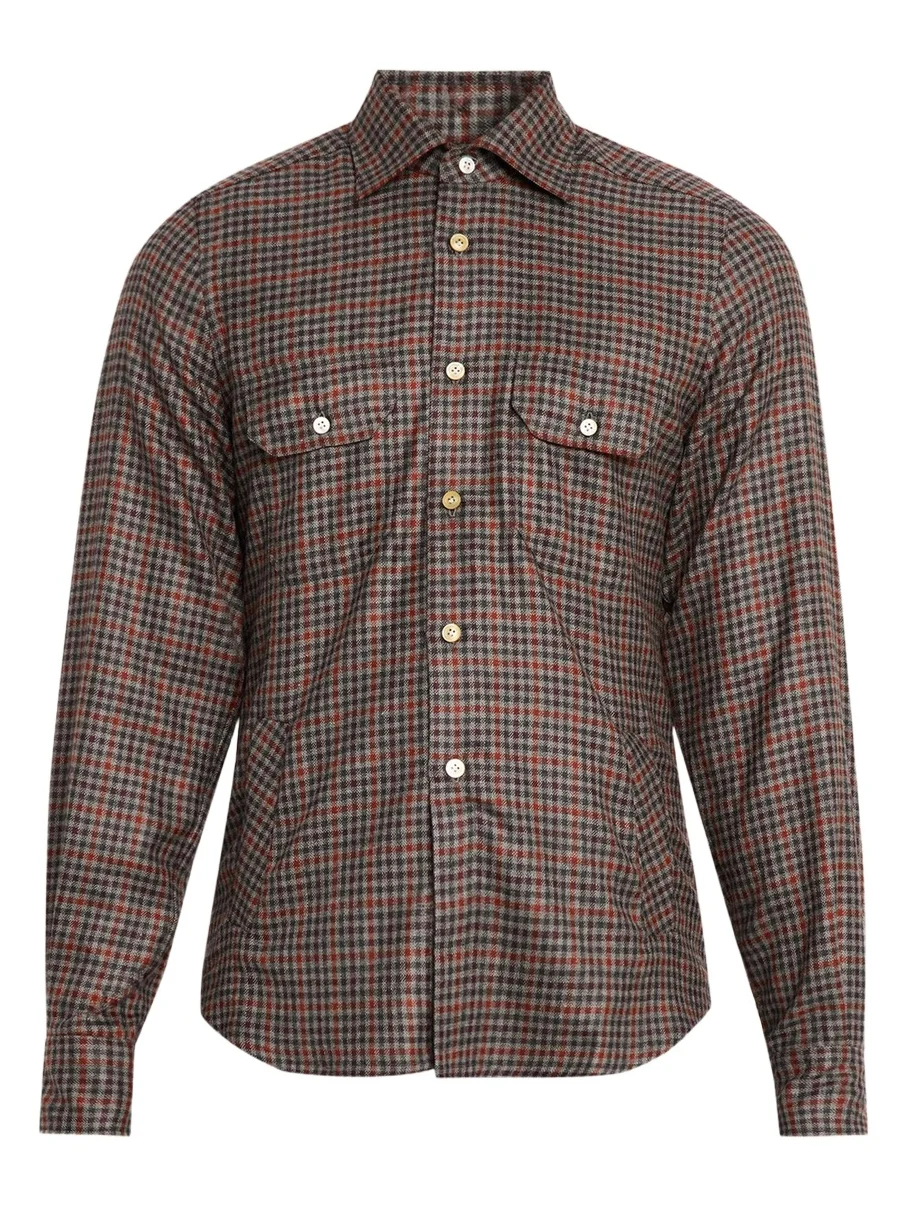 Men's Cotton Check Double-Pocket Button-Down Shirt