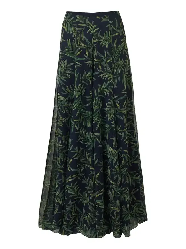 Iris Olive-Printed Wide-Leg Silk Chiffon Pants Iris Olive-Printed Wide-Leg Silk Chiffon Pants