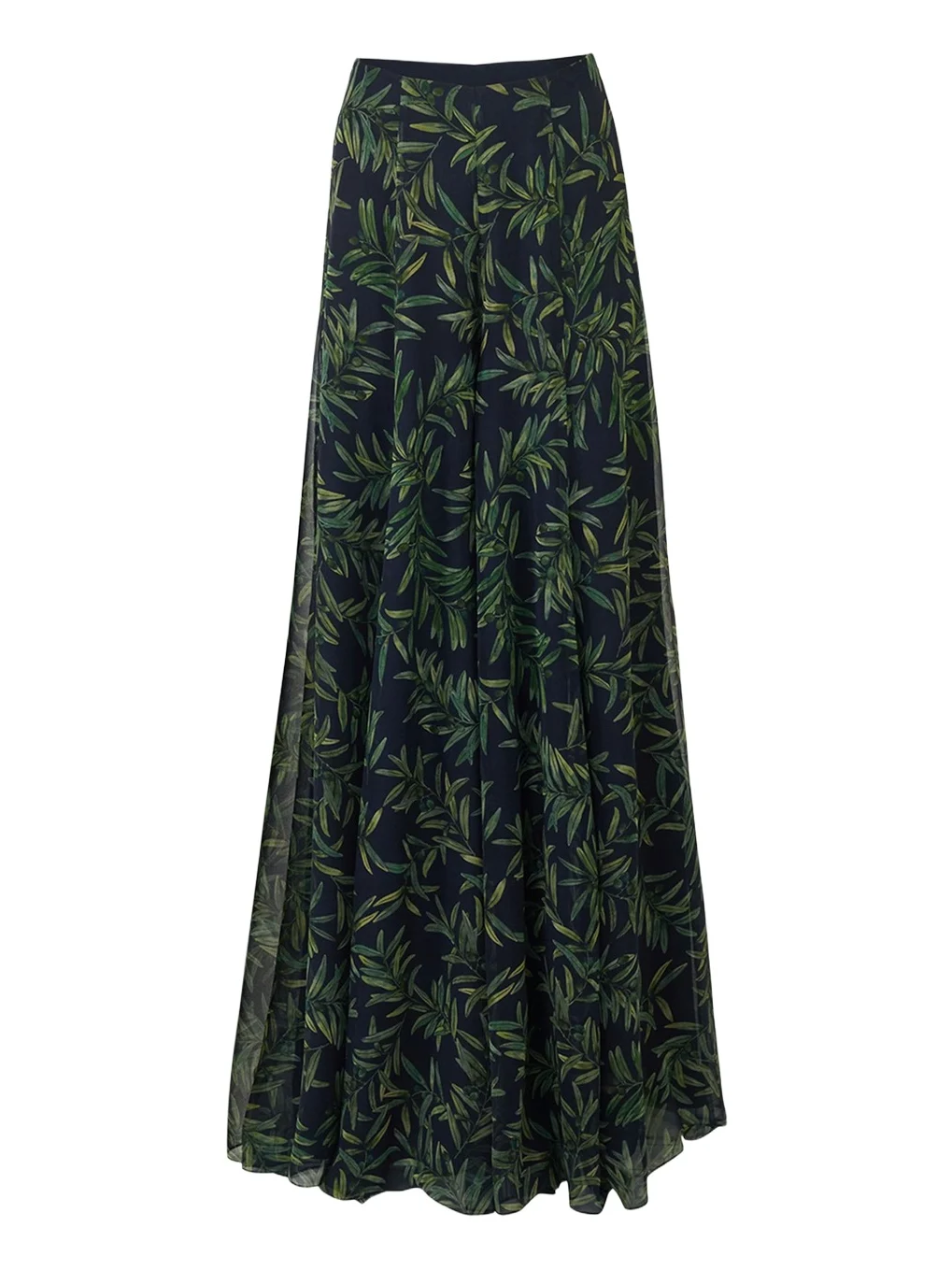 Iris Olive-Printed Wide-Leg Silk Chiffon Pants