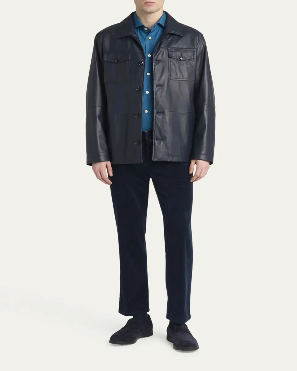 Kiton Men's Loden Napa Leather Shirt Jacket | Thumbnail 2