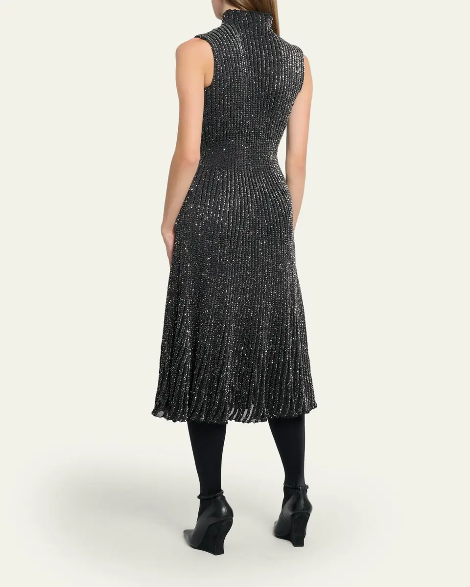 Alaïa Mock-Neck Metallic Rib Sleeveless Midi Dress | Thumbnail 3 Alaïa Mock-Neck Metallic Rib Sleeveless Midi Dress | Thumbnail 3