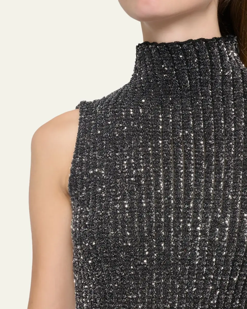 Alaïa Mock-Neck Metallic Rib Sleeveless Midi Dress | Thumbnail 5 Alaïa Mock-Neck Metallic Rib Sleeveless Midi Dress | Thumbnail 5